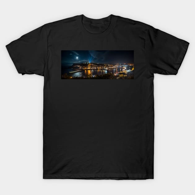 Whitby at Night Panoramic T-Shirt by davehudspeth